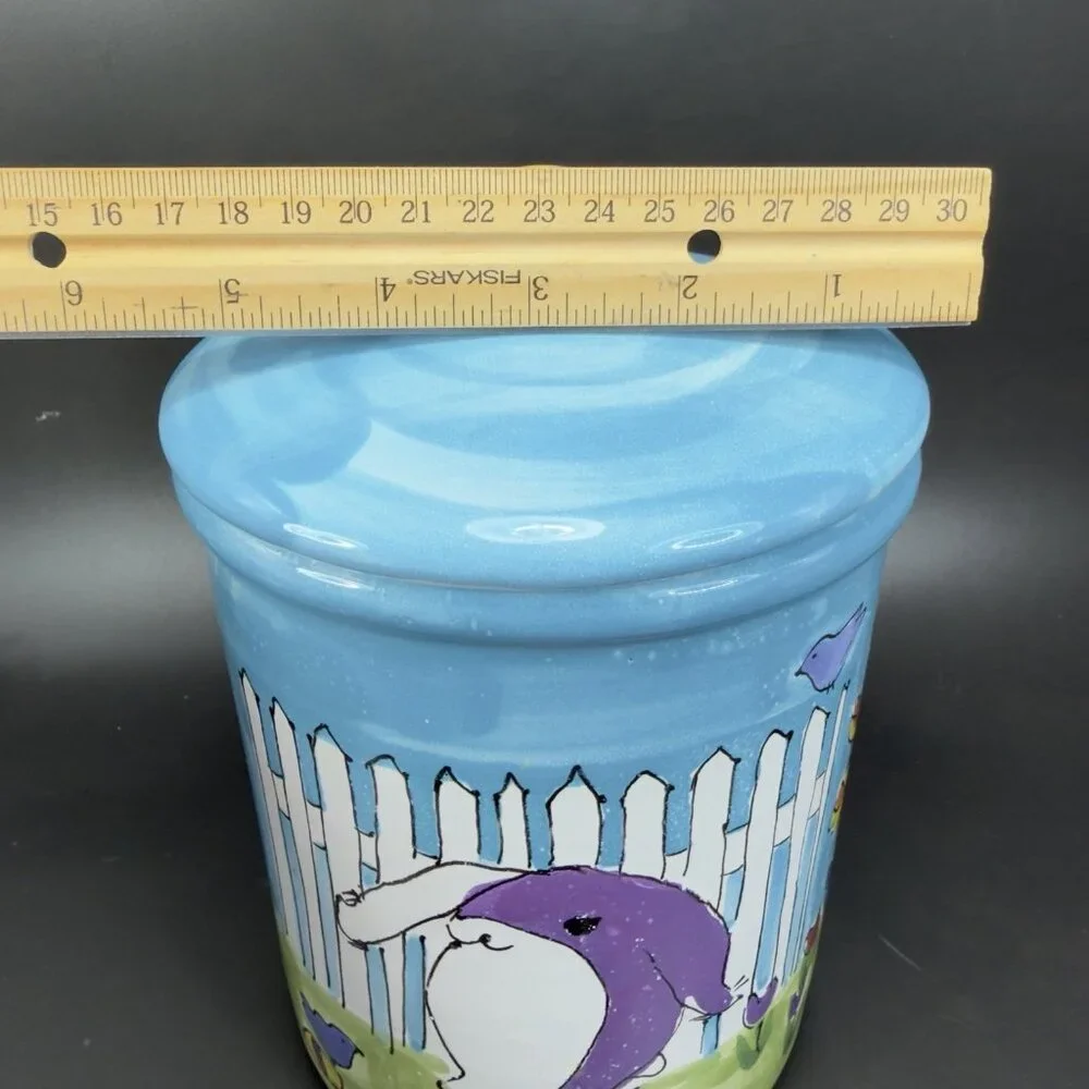 Starbucks Canister Cookie Jar Container Hand Painted Hungary Bunny Rabbit Flower - Picture 4 of 15